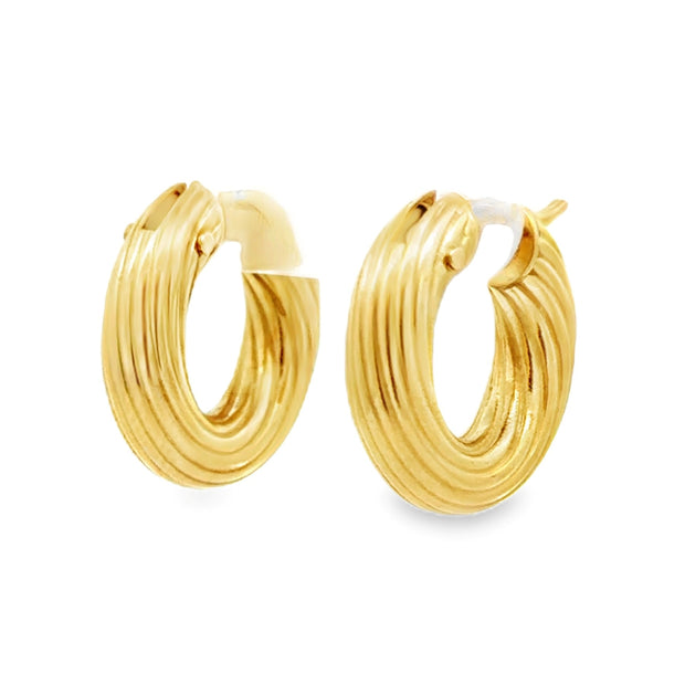 Estate 18K Yellow Gold Ribbed Hoop Earrings