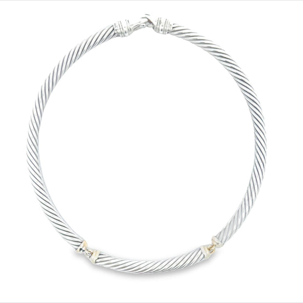 Estate David Yurman Sterling Silver & 14K Yellow Gold Cable Necklace