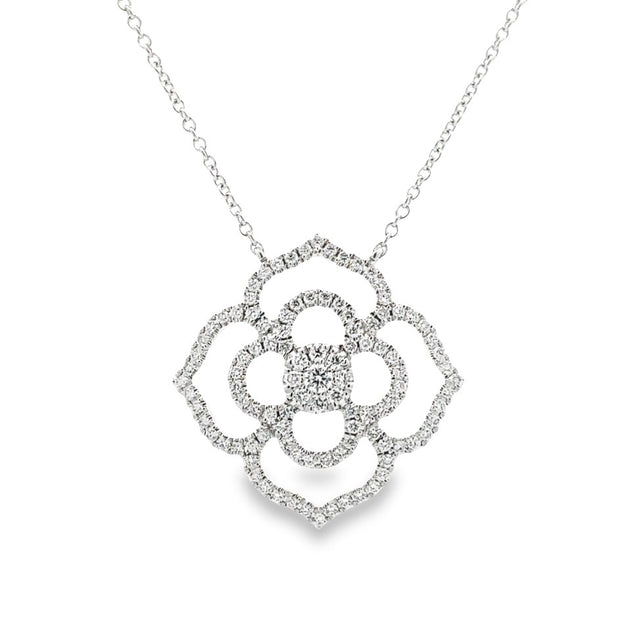 14K White Gold Open Flower Diamond Necklace