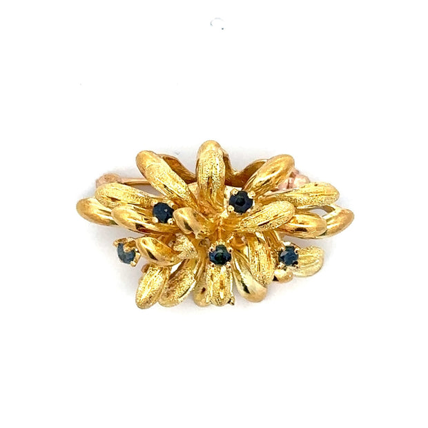 Estate 18K Yellow Gold & Sapphire Sea Anemone Brooch