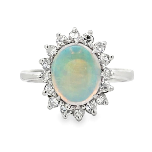 Estate 14K White Gold Opal & Diamond Ring