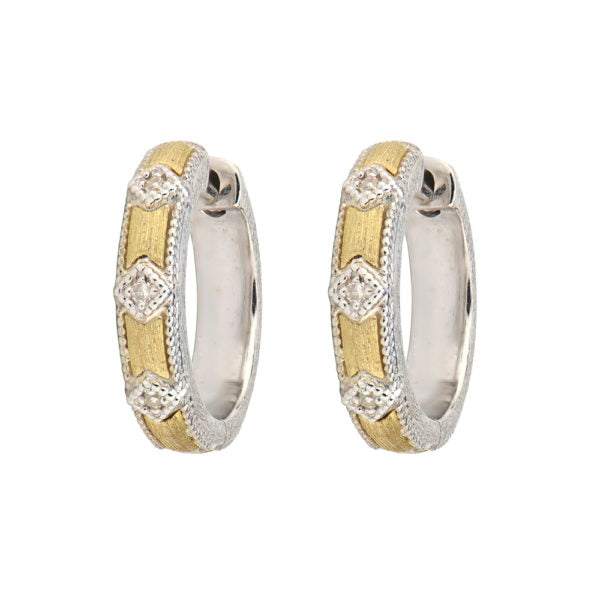 JudeFrances Small Mixed Metal Diamond Kite Hoop Earrings