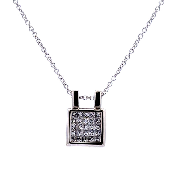 Estate 18K White Gold Invisible-Set Diamond Necklace