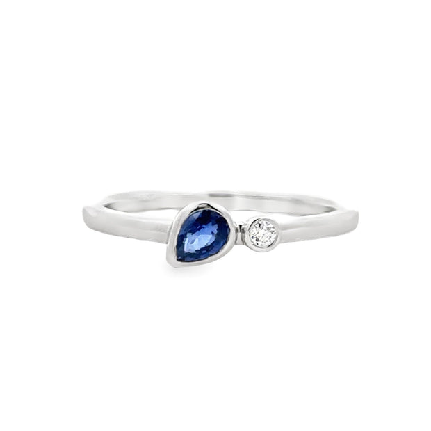 14K White Gold Contemporary Sapphire & Diamond Ring