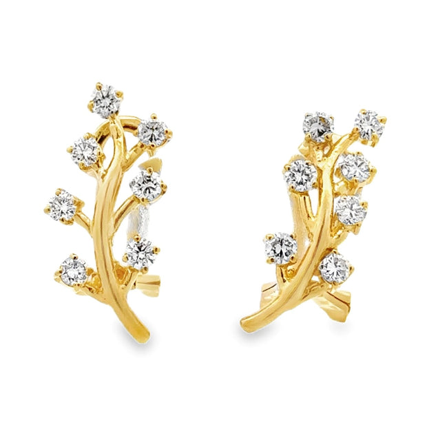 Estate 18K Yellow Gold Clip-On Diamond Leaf Earrings