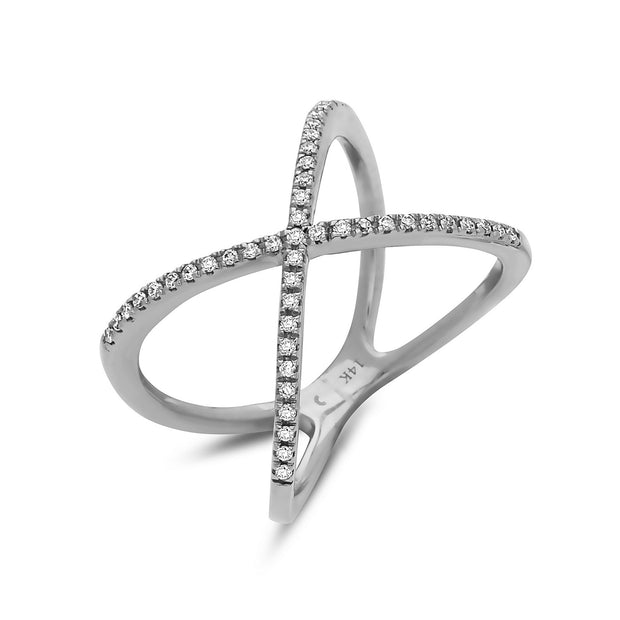 14K White Gold Diamond "X" Ring
