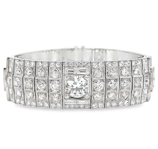 Vintage Wide Platinum Diamond Bracelet