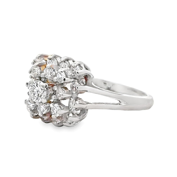 Estate 14K White Gold Diamond Cluster Ring