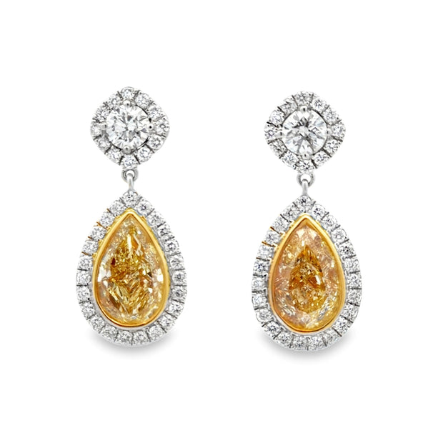 Platinum & 18K Yellow Gold Yellow & White Diamond Earrings