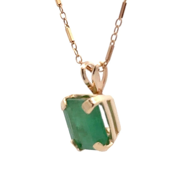 Estate 14K Yellow Gold Emerald Solitaire Necklace