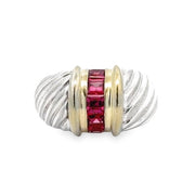 Estate Sterling Silver, 14K Yellow Gold & Pink Tourmaline David Yurman Ring