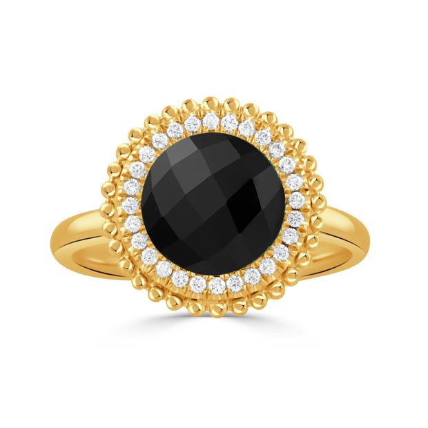 Doves 18K Yellow Gold Onyx & Diamond Ring