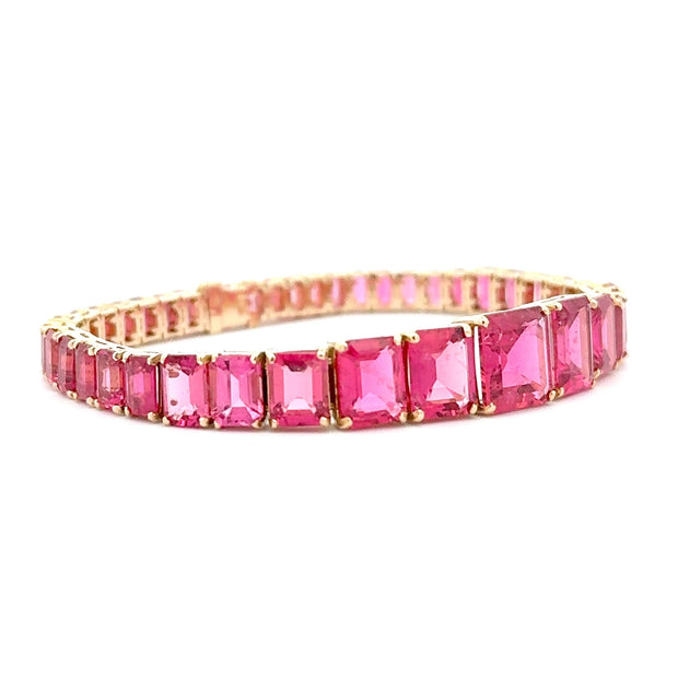 Estate 18K Yellow Gold Hot Pink Tourmaline Bracelet