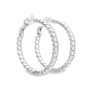 18K White Gold Oval-Cut Diamond Hoop Earrings