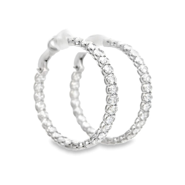 18K White Gold Oval-Cut Diamond Hoop Earrings