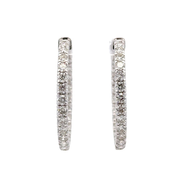 Estate 14K White Gold Inside-Out Diamond Hoop Earrings