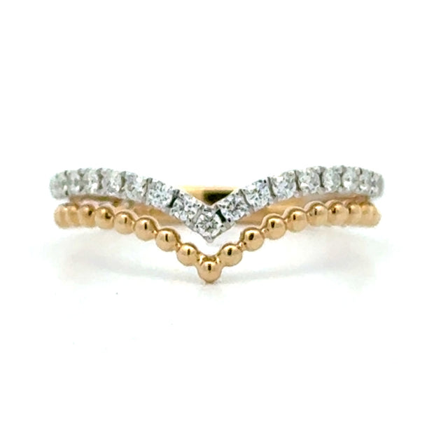 14K Yellow & White Gold Diamond "V" Ring