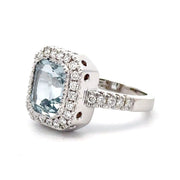 14K White Gold Aquamarine & Diamond Ring