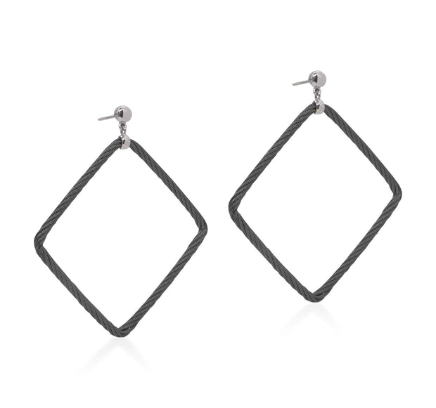 ALOR Black Cable Open Square Drop Earrings with 18kt Gold
