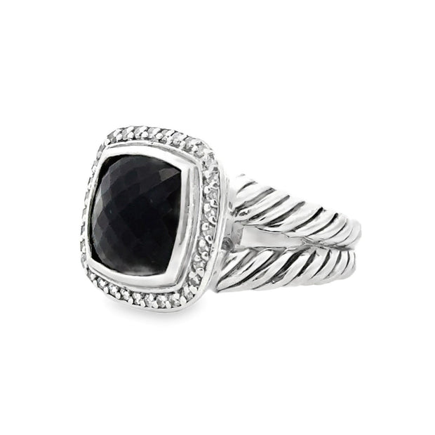 Estate Sterling Silver David Yurman Onyx & Diamond Ring