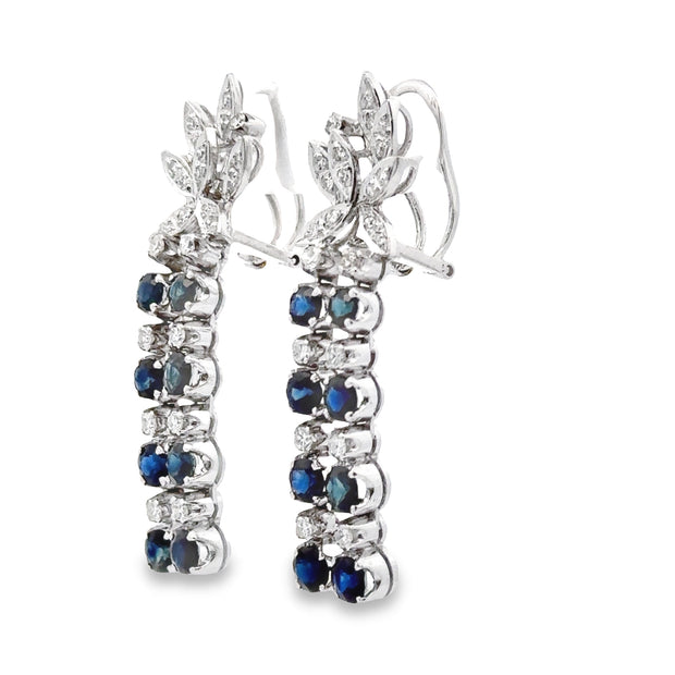 Estate 18K White Gold Sapphire & Diamond Earrings