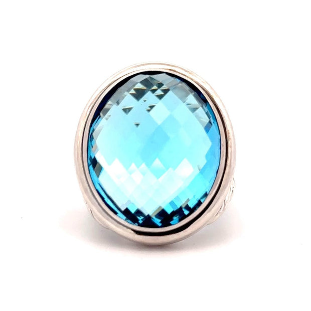Estate Sterling Silver Blue Topaz Large David Yurman Ring