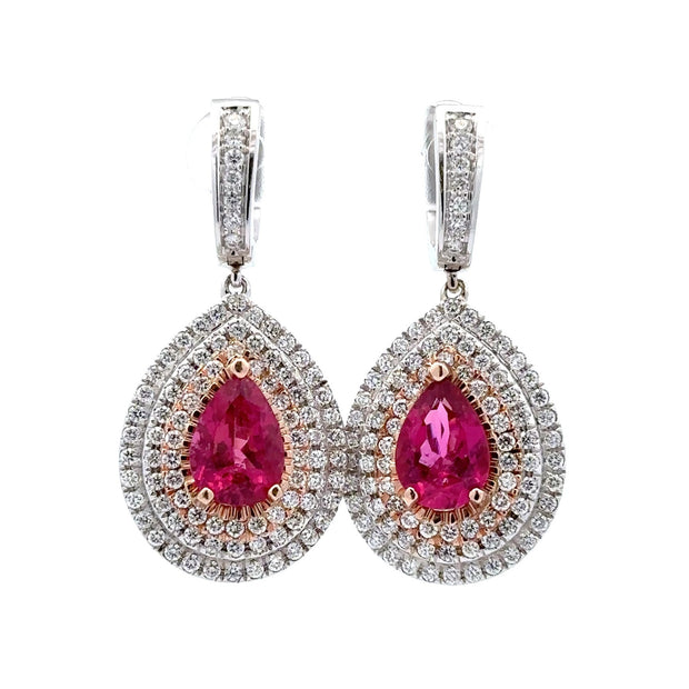 14K White & Rose Gold Rubellite & Diamond Dangle Earrings