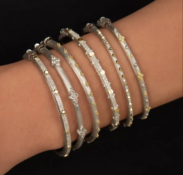 JudeFrances Mixed Metal Provence Diamond Bangle With Gold Hexagon Stations