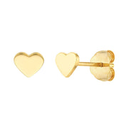 14K Yellow Gold Flat Heart Stud Earrings