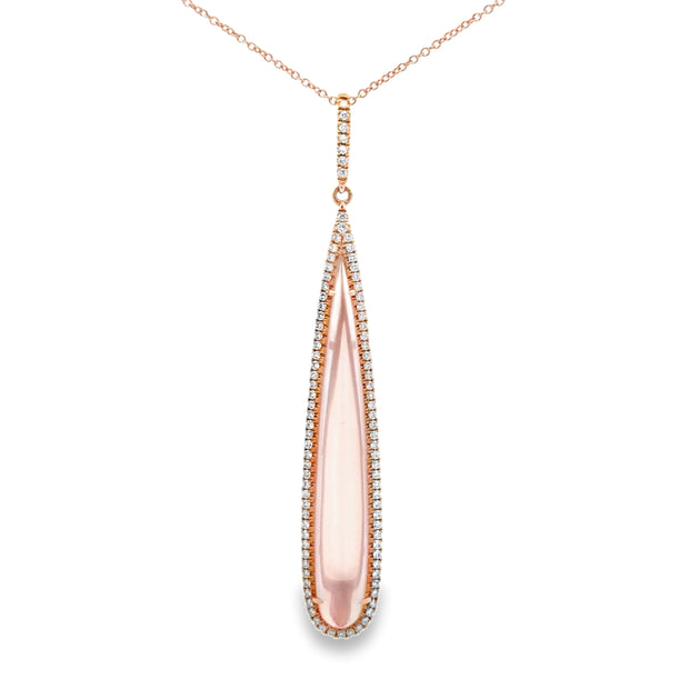 18K Rose Gold Gum Drop Rose Quartz & Diamond Necklace