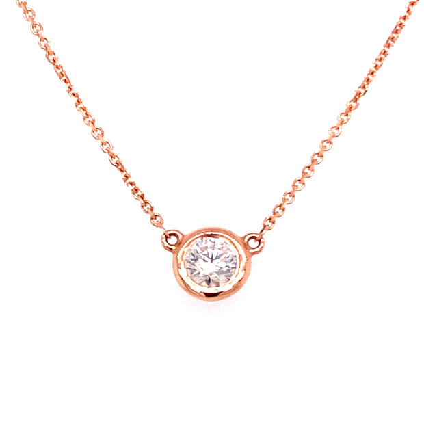 14K Rose Gold Solitaire Diamond Necklace