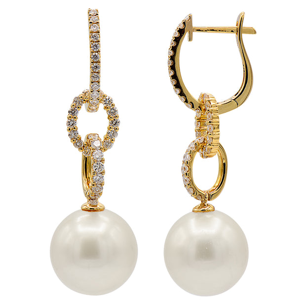 18K Yellow Gold South Sea Pearl & Diamond Earrings