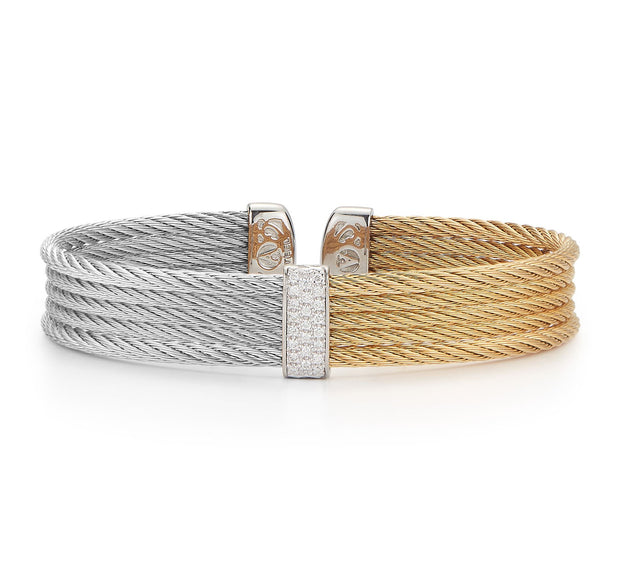 ALOR Grey & Yellow Cable Mini Cuff with 18kt White Gold & Diamonds