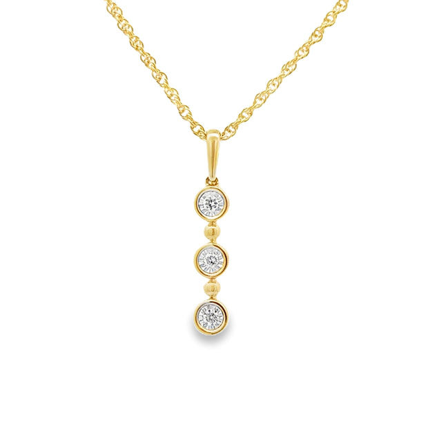 14K Yellow Gold Three Stone Diamond Necklace