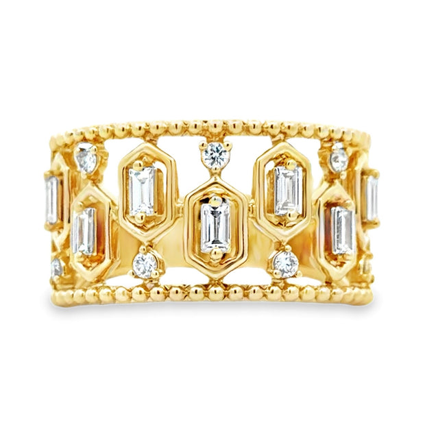 14K Yellow Gold Wide Openwork Diamond Ring