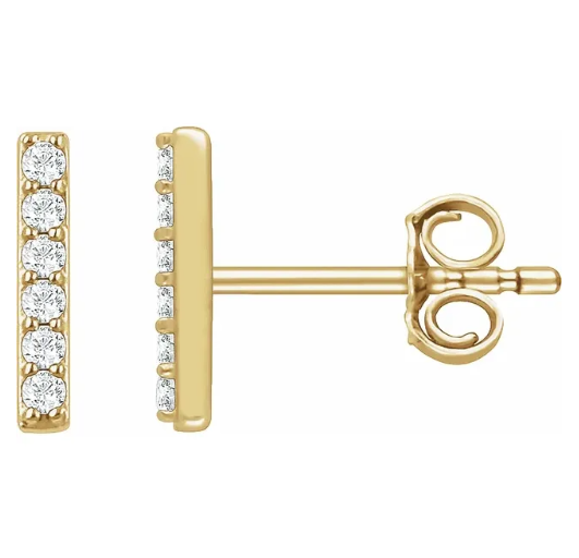 14K Yellow Gold Diamond Bar Stud Earrings