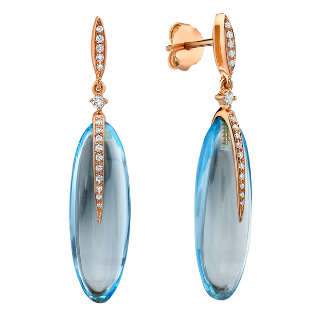 18K Rose Gold Gum Drop Sky Blue Topaz & Diamond Earrings