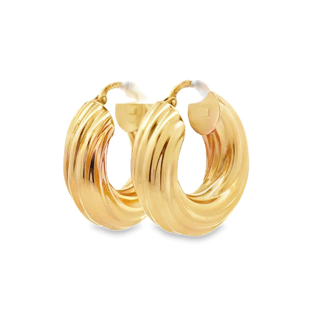Estate 18K Yellow Gold Ribbed Hoop Earrings