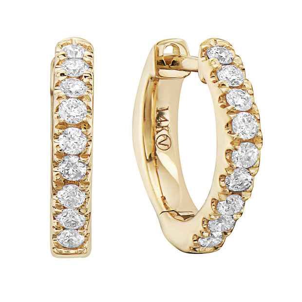 14K Yellow Gold Diamond Huggie Earrings