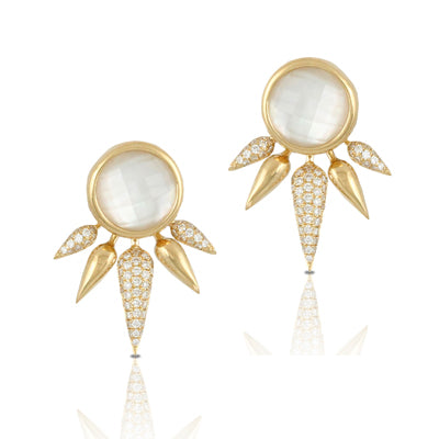 Doves 18K Yellow Gold Mother of Pearl & Diamond Earrings & Jackets