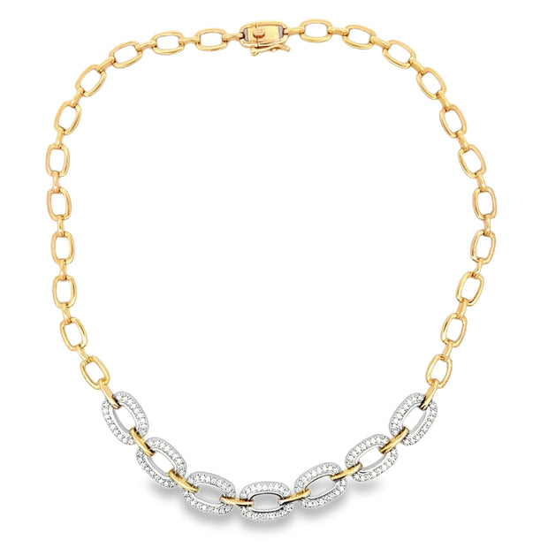14K Yellow & White Gold Open Link Diamond Necklace