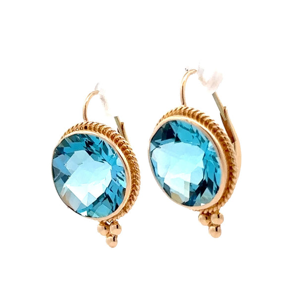 Estate 14K Yellow Gold Blue Topaz Drop Earrings