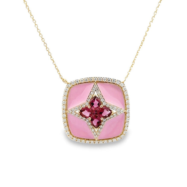 D.M. Kordansky 14K Yellow Gold Pink Tourmaline, Diamond & Enamel Necklace