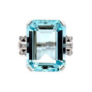 Estate 14K White Gold Large Aquamarine & Diamond Ring