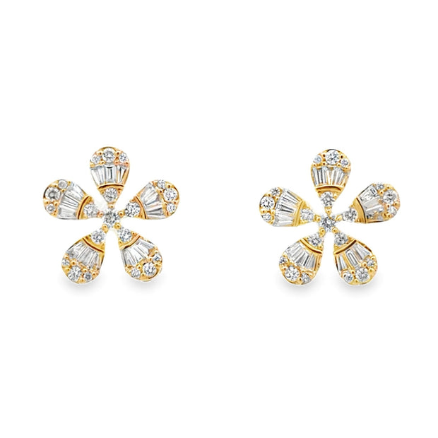 D.M. Kordansky 14K Yellow Gold Diamond Flower Earrings