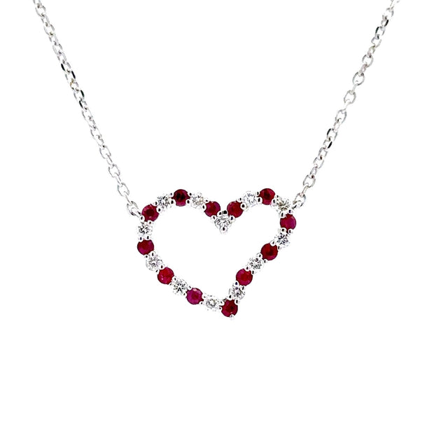 Estate 14K White Gold Ruby & Diamond Heart Necklace