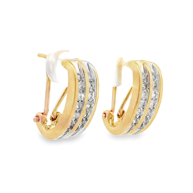 Estate 14K Yellow Gold Channel-Set Diamond Earrings