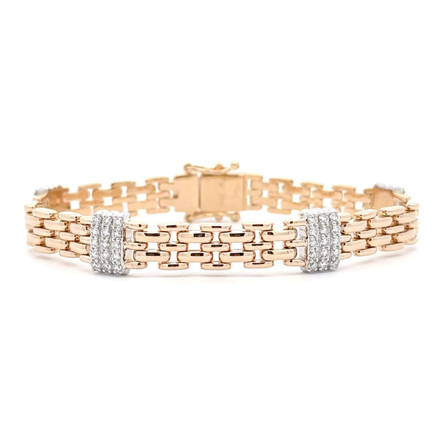 14K Yellow & White Gold Panther Link Diamond Bracelet