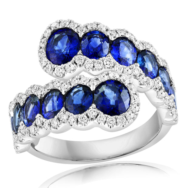 18K White Gold Sapphire & Diamond Bypass Ring