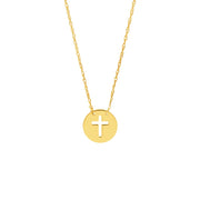 14K Yellow Gold So You Cross Cutout Mini Disc Adjustable Necklace
